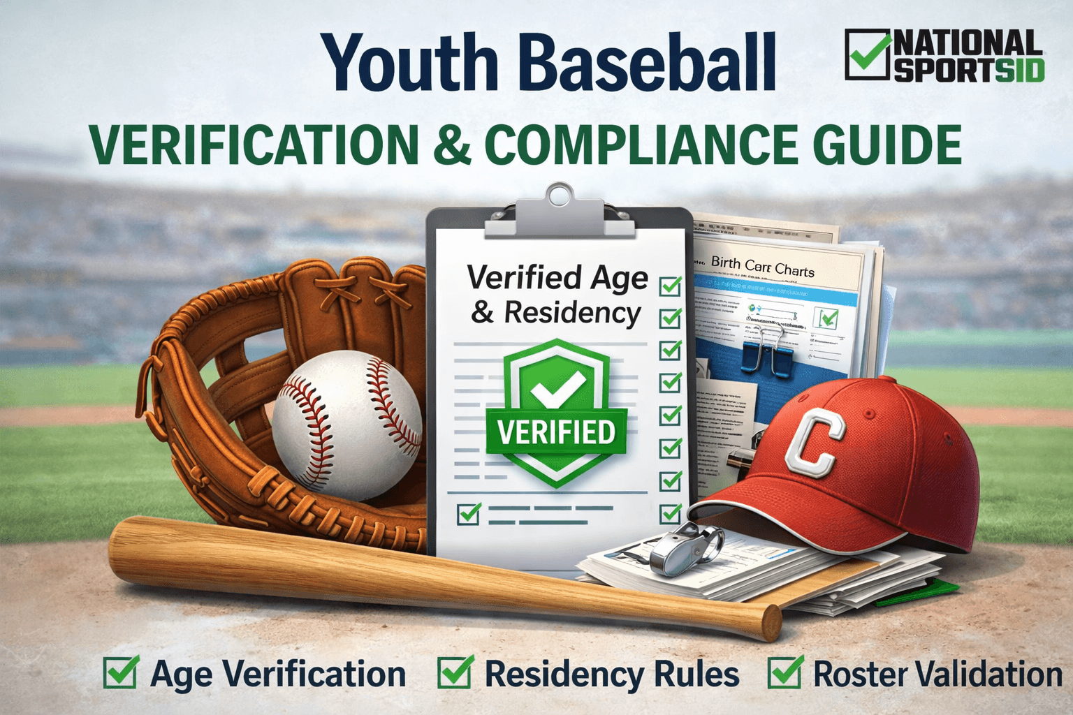 Youth baseball verification and compliance guide with player eligibility, roster validation, and document review.