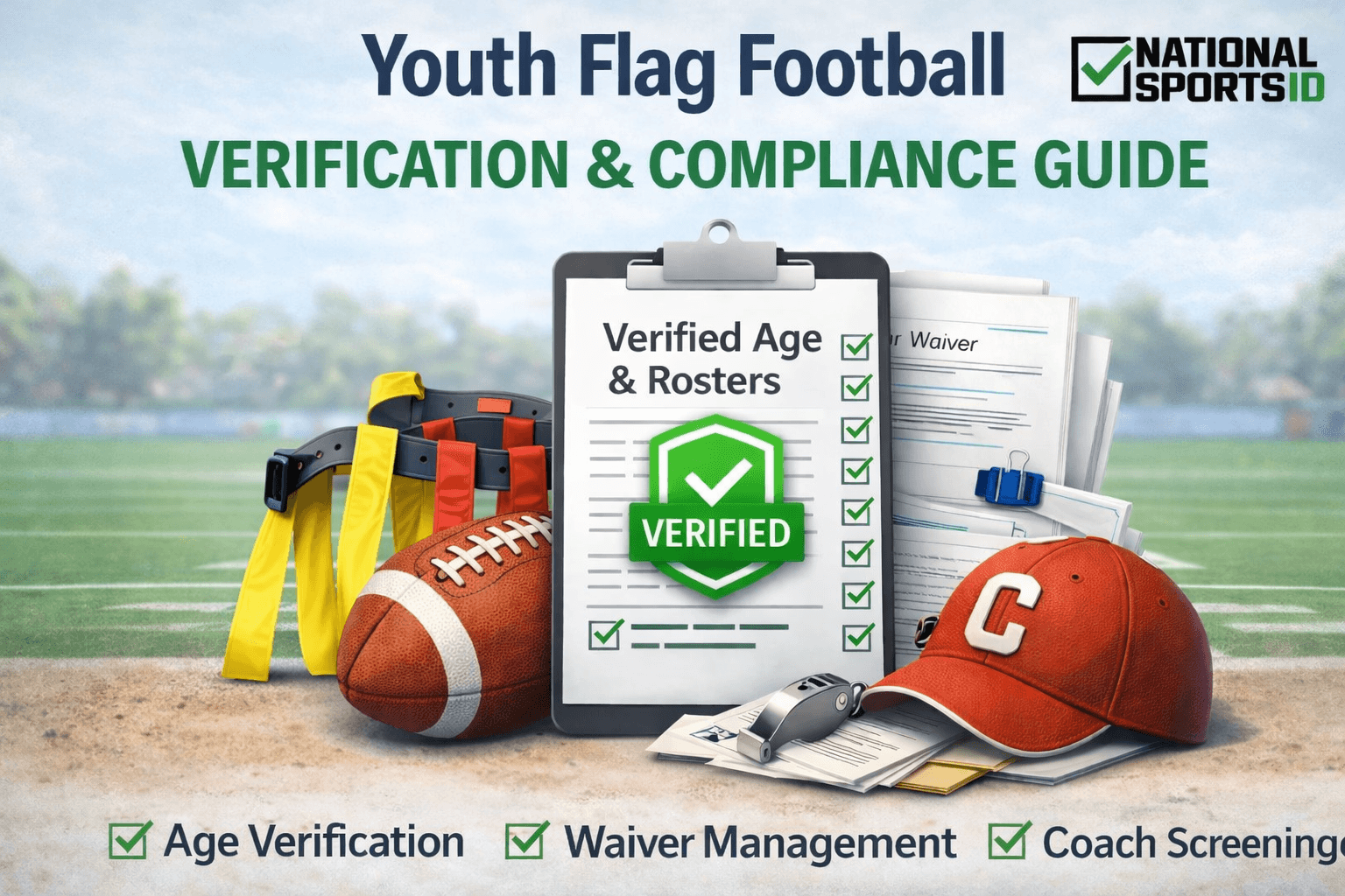 Youth flag football verification and compliance guide with player eligibility, waiver management, and roster validation.